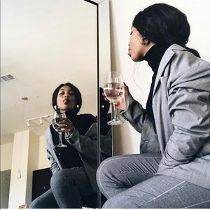 Grey plaid print pants